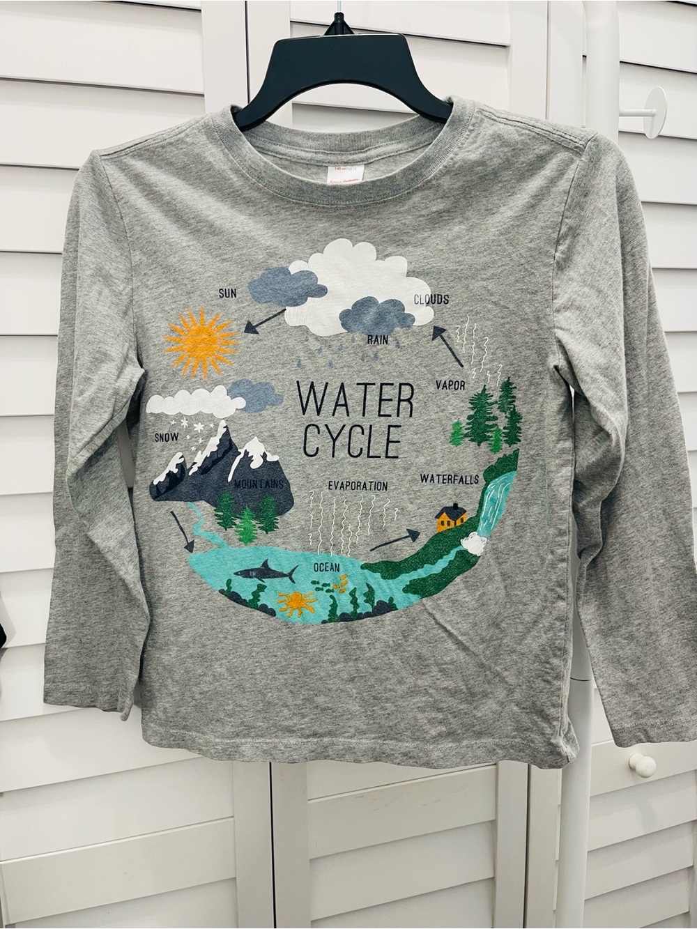 Hanna Anderson Kids Grey 'Water Cycle' Long Sleeve Shirt Size 10